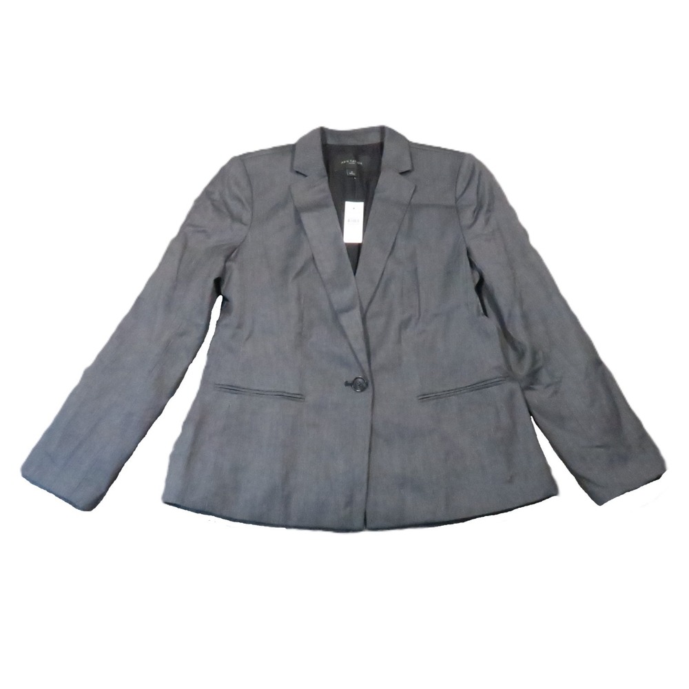 Ann Taylor One-Button Blazer Jacket 10 Gray Stretch Lined Office Career Work NEW